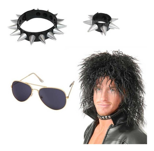 Disfraz Rockero Peluca Pelo Accesorios Halloween Fiesta