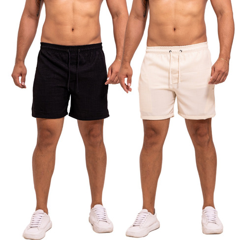 Kit 2 Shorts Masculino Bermuda Curta De Linho Casual Premium