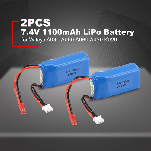 2PCS 7.4V 1100mAh batería LiPo con JST Enchufe para Wltoys WLtoys A949 A959 RC Coche 