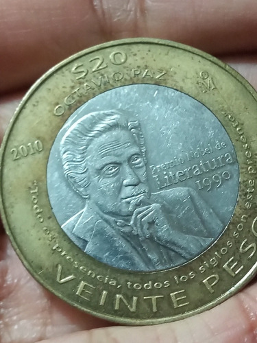 Moneda Conmemorativa Octavio Paz Premio Nobel 20 Pesos