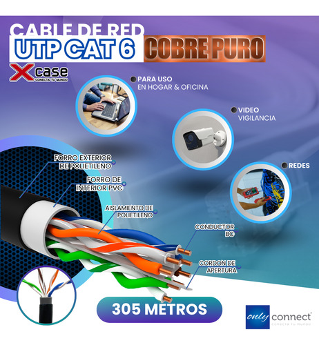 Cable Utp 305m Doble Forro Cat 6 Xcase Cobre Puro