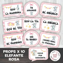 Comprar Kit Props X 10 Baby Shower Elefante Rosa Nena Bebé