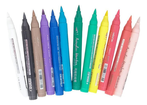 Set De Marcadores Punta Pincel Acrílico Valija Estuche X12