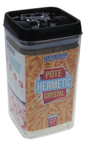 Pote Hermético Quadrado Crystal 2,3l Preto- Injeplastec Cor Preto