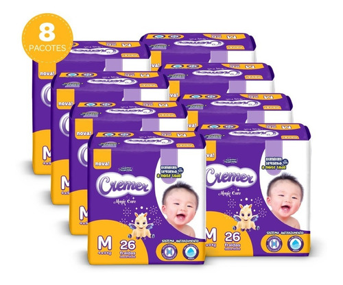 Imagem 1 de 5 de Kit Fralda Cremer Jumbo M 208 Unidades