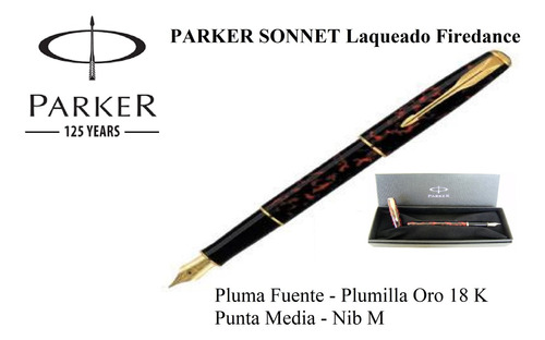 Pluma Fuente Parker Sonnet Laqueado Firedance Oro  Nib M