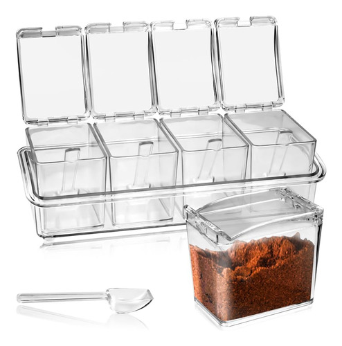 Estante De Especias Transparente De 4 Celdas Con Cuchara