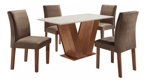 Mesa de comedor Mdf, 4 sillas, España, color café, color marrón, diseño de tela lisa