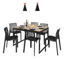 Comprar Set Mesa De Jantar 120x90 + 6 Cadeiras Para Um Ambiente Sofisticado E Funcional Lamina Com Acabamento Preto Estilo Industrial - Perfeita Pu002F Cozinhas E Salas De Jantar Compactas Com Toque Retrô