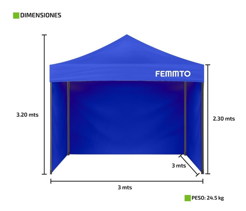 Gazebo 3x3 Autoarmable Plegable Reforzado Exterior C Paredes Color Azul