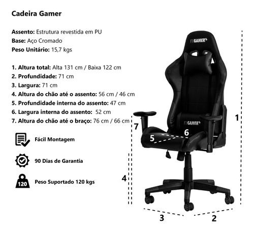 Cadeira Gamer Ii Reclinável 180º Giratória Preto E Branco Al