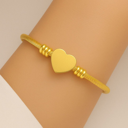 Kit Bracelete Prego Coração Inox Banhado Dourado Feminino Comprimento 18 Cm Cor Dourado-escuro Diâmetro 18 Cm