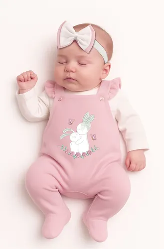 Saída Maternidade 05 Peças Ternura Jardineira Roupa De Bebê Rose 0-1 M
