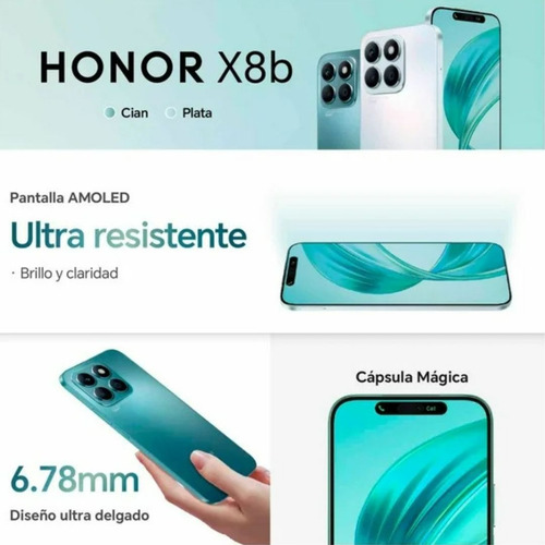 Celular Honor X8b Plata 256gb 8gb Ram Dual Sim 108 Mpx Plateado