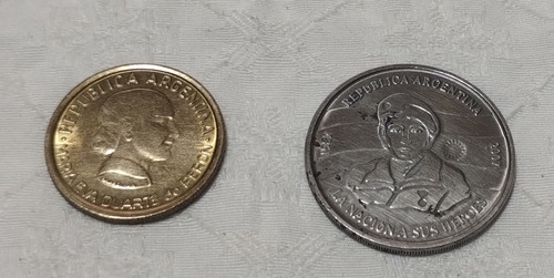 Lote 2 Monedas Islas Malvinas 2 Pesos Y Evita 50 Centavos 