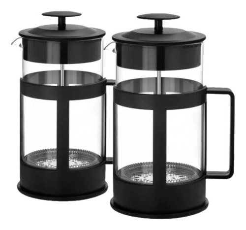 2 Pzas De Cafetera Prensa Francesa 350ml Vaso De Vidrio Color Negro