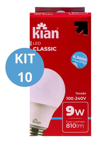 Kit 10 Lâmpadas Led 9w Luz Branca 6500k Bivolt Economica Cor da luz Branco-frio 110V/220V