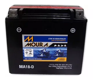 Bateria Moura Hd 18ah Moto 12v 18a 18 Amperes Ma18-d + Nf-e