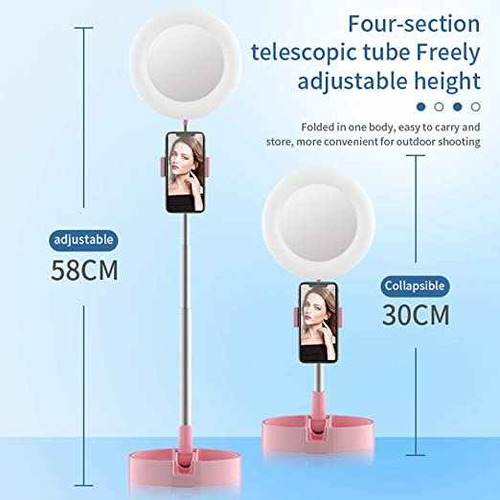 Aro De Luz Con Espejo Maquillaje Soporte Celular Plegable