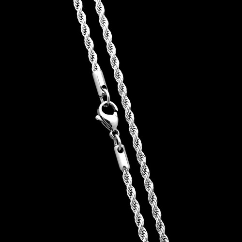Corrente Cordão Aço J-576 Pingente Pedra Bruta Olho De Tigre Cor Aço Inox