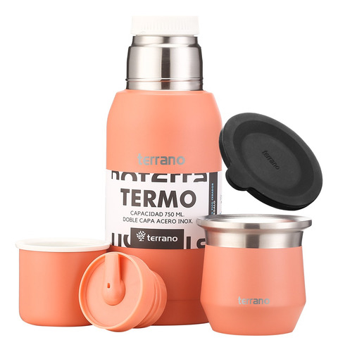 Set Termo 750ml + Mate Acero Flap. Bombilla Regalo. 