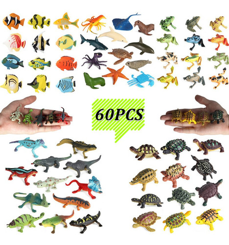 60 Piezas Rana Tortuga Lagarto Peces Miniatura Animal