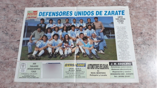 Póster Defensores Unidos De Zárate Campeón Primera  C  1993.