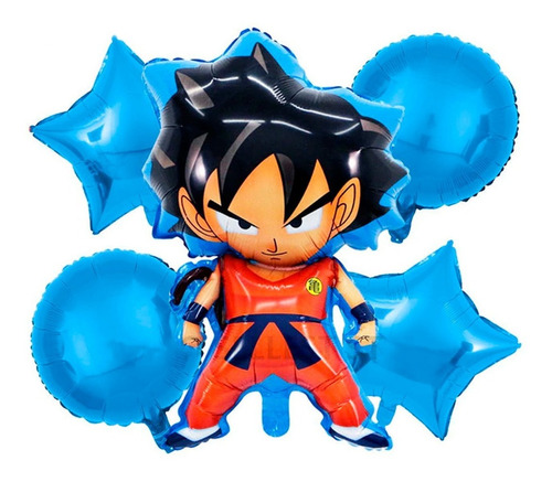 Set X5 Globos Metalizado Goku Fiesta Decoración