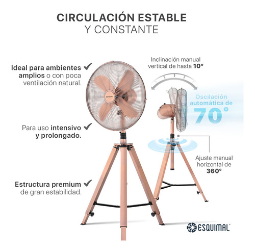 Ventilador Con Tripié Esquimal, Aspas De Aluminio, 50w, Altura Ajustable, Oscilación 70°, 3 Vel. Decoración Para El Hogar Y Oficina