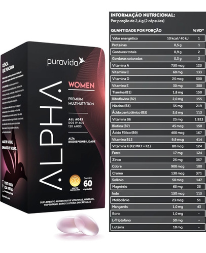 Alpha Women - Pura Vida - 60 Cáps Polivitamínico Premium | Mercado Livre