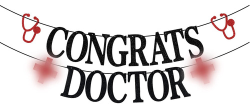 Pancarta De Felicitaciones Al Doctor Con Purpurina Negra - D