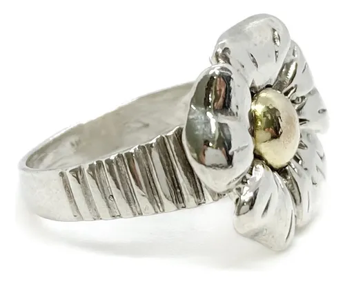 Anillo Flor Pampa Plata Y Oro T17
