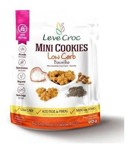 Cookie Low Carb De Baunilha Sem Glúten Leve Crock 90g