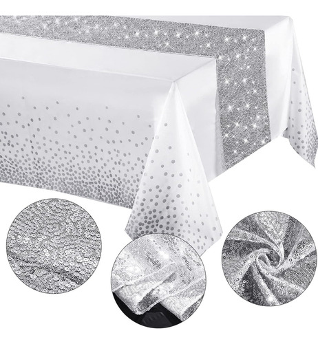 Elegante Mantel Para Mesa De Postres Lentejuelas Plata Boda