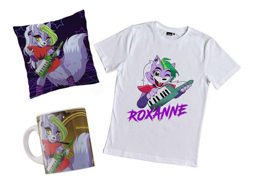 Remera Roxanne Wolf Combo Con Taza Y Almohada Fnaf Freddy