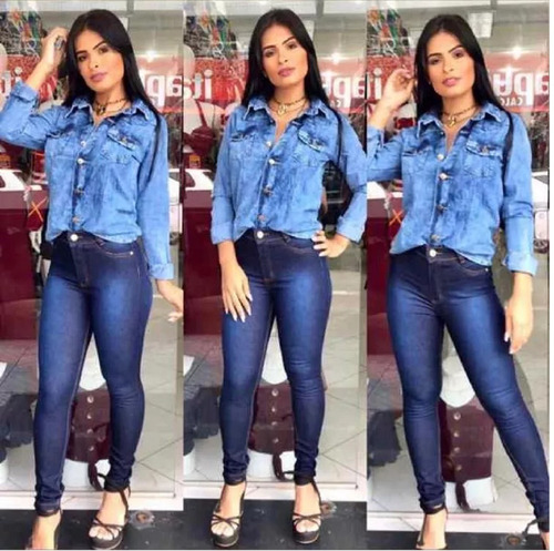 camisa jeans manchada feminina