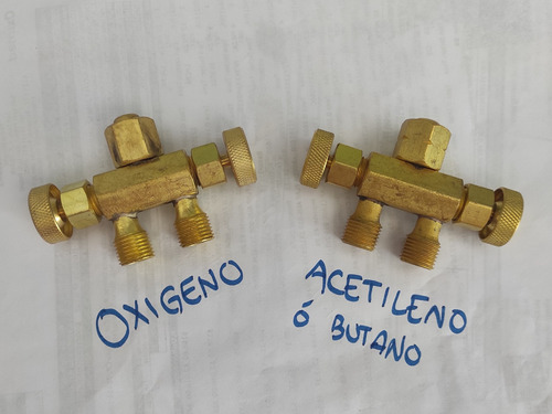 (pack 2 Pz) Valvula T Dos Vias Para Acetileno Y Oxigeno Ind