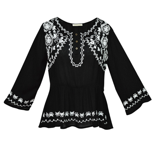 Blusa Manga Larga Bordada Dama Mujer Negro 1055 Zoara