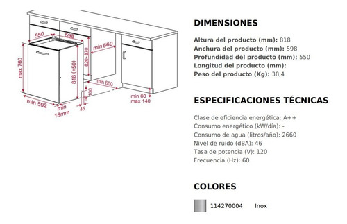 Lavavajillas Empotre Teka Dfi 46950 Wh D Acero 15 Servicios