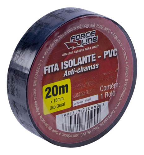 Kit Com 10 Fitas Isolante Force Line 20m X 18mm Anti-chamas