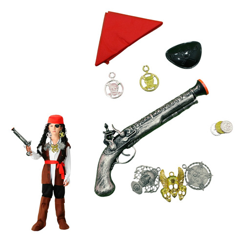 Set  Pirata Pistola Con Parche 10 Accesorios Juguete Niños