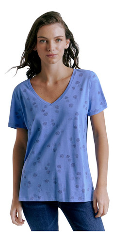 Playera Azul Estampada Manga Corta Holly Land Rm15 Mujer