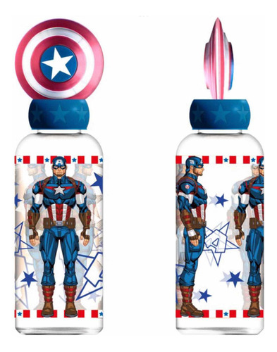 Captain America Botella 560 Ml Tapa Figura 3d Color Azul Marino