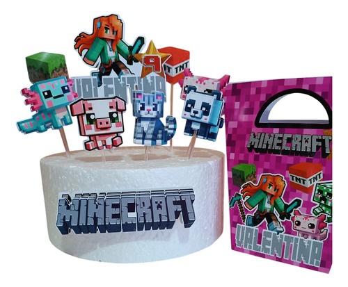 Minecraft Set Bolsita Y Adorno Para Torta Verde Minecraft Varon