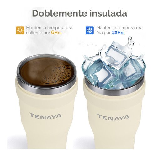 Vaso Tenaya Acero Inoxidable 600ml Tapa A Prueba Derrames, C