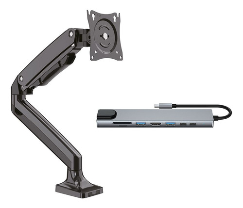 Kit Soporte De Monitor D-bugg + Hub Usb C 8 En 1 Ub Negro