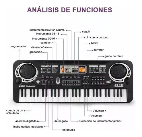 X 61 Teclas Electrónico Piano Digital Musical Con Micrófono