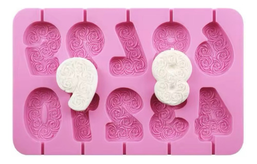 Molde Silicona Números De Rositas Velitas Paletas Chocolate Rosa