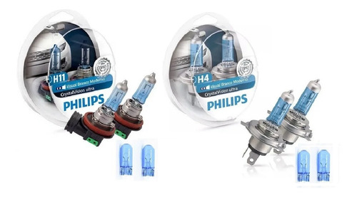 Kit 4 Lampadas Philips Crystal Vision Ultra H4 + H11 4300k