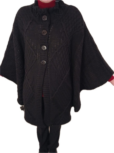 Capa / Poncho Negro Para Dama Con Borrega Interior Unitalla